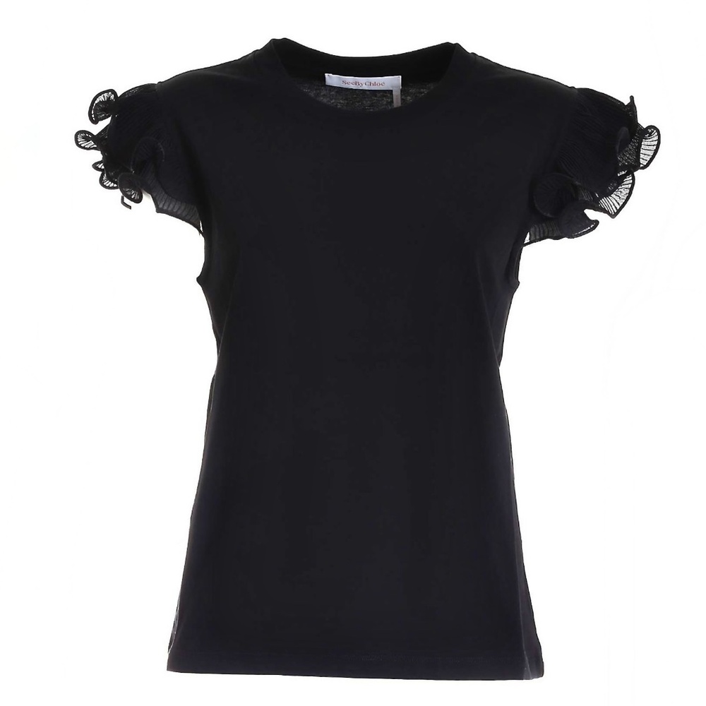 See by Chloe Ruffled Shoulder T-Shirt New with Tags
